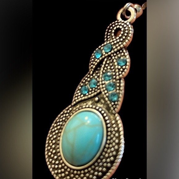 Braided drop boho faux turquoise hook earrings - Picture 3 of 4